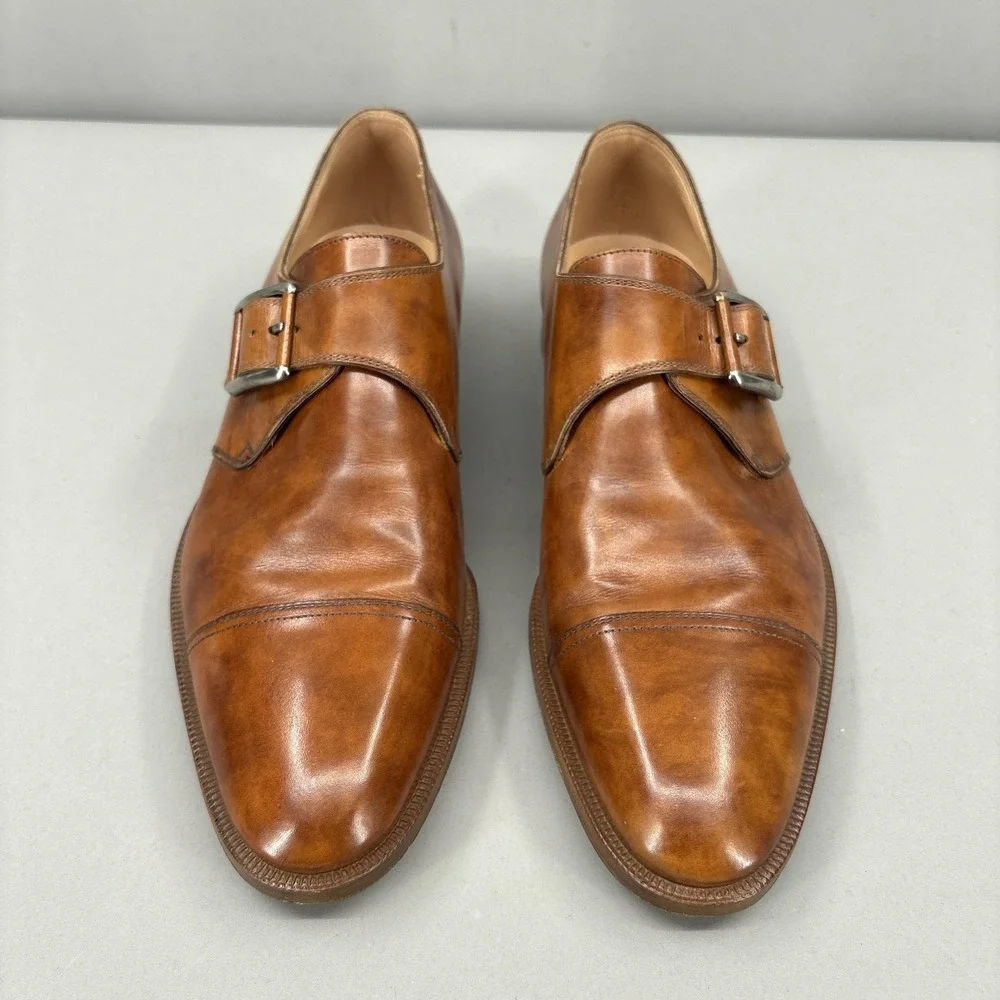 Gravati‎ Shoes Mens Size 8.5 Leather Monk Strap Cap Toe Dress Handmade Italy NEW
